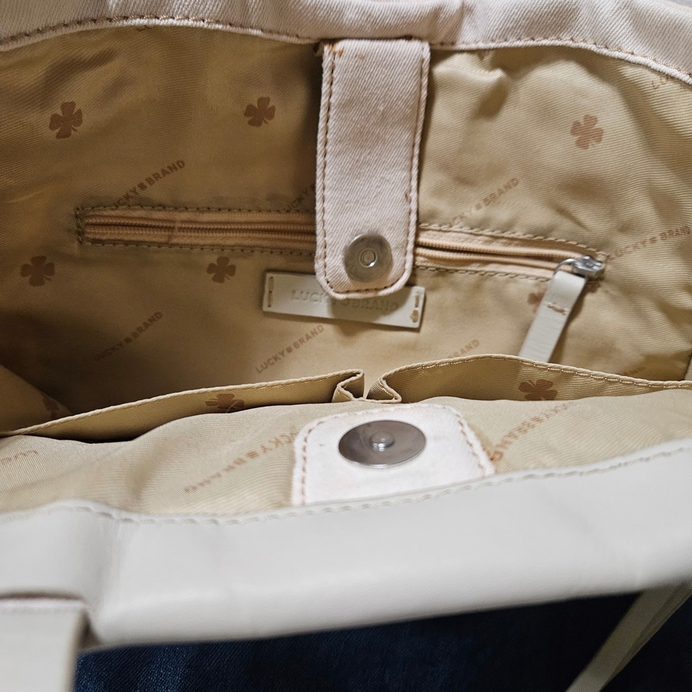 Lucky Brand Canvas‎ Leather Tie Dye Tote Bag Blue Cream Shoulder Bag - Picture 3 of 9